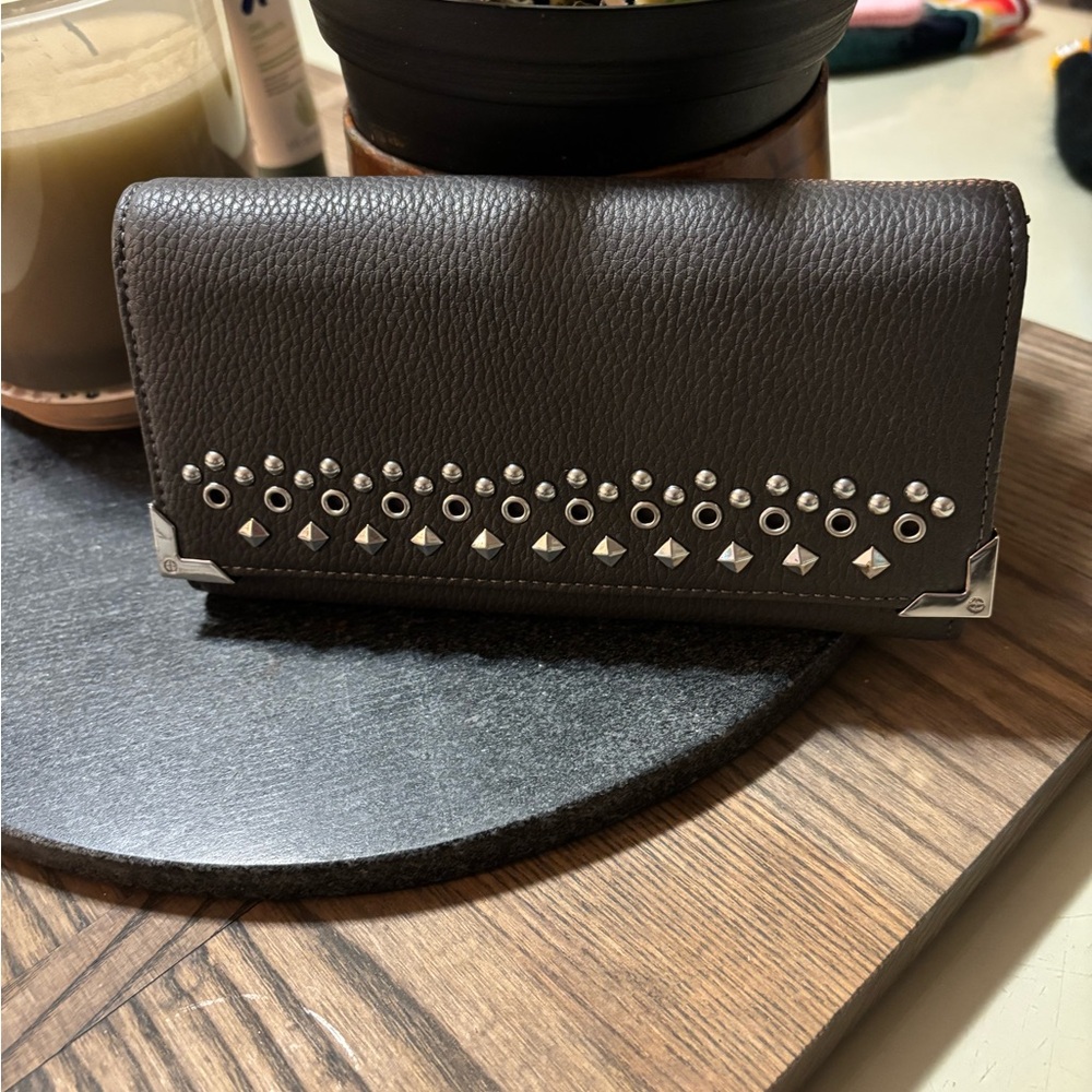 Studded Gray Faux Leather Wallet